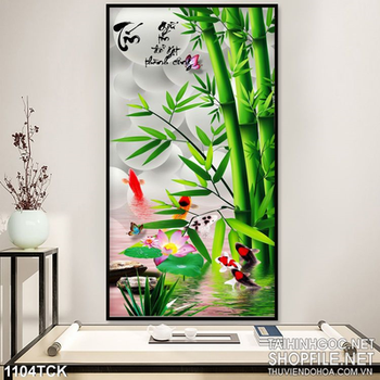 Tranh cây tre và cá chép đẹp 3d