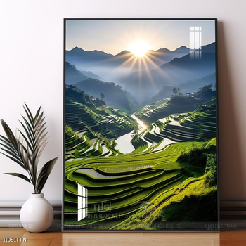 Tranh phon thủy sông, núi và mặt trời