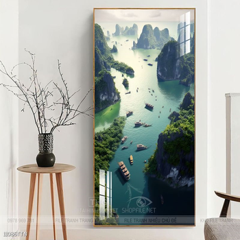 Tranh phon thủy sông, núi và mặt trời