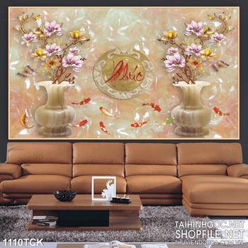 Tranh 3d giả ngọc chữ phúc và cá chép