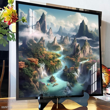 Tranh phon thủy sông, núi và mặt trời