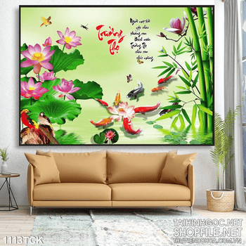 Tranh hoa sen và cá chép cây sống đời