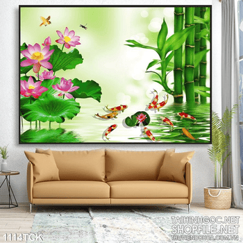 Tranh cây tre giả ngọc và cá chép