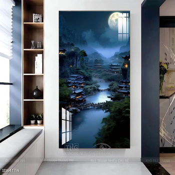 Tranh phon thủy sông, núi và mặt trời