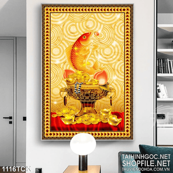 Tranh cá chép bằng vàng và viên ngọc quý