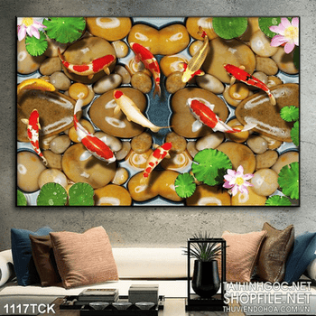 Tranh cá chép và đá cuội in psd