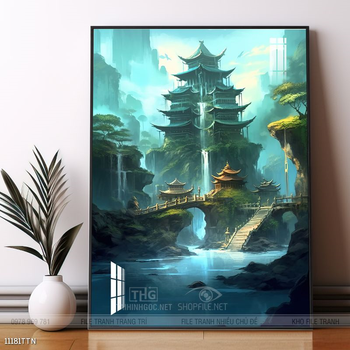 Tranh phon thủy sông, núi và mặt trời