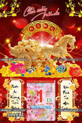 File lịch tết ngựa vàng kéo xe vàng bạc tài lộc 1118LT
