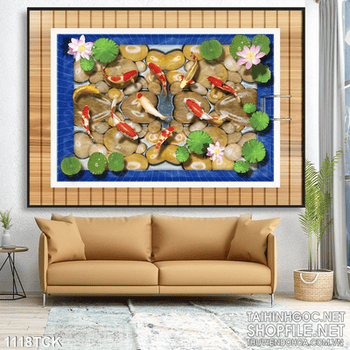 Tranh cá koi và là sen