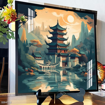 Tranh phon thủy sông, núi và mặt trời