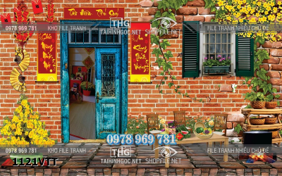 File tranh tết décor trang trí quán cà phê 1121VTT