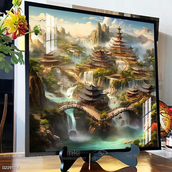 Tranh phon thủy sông, núi và mặt trời