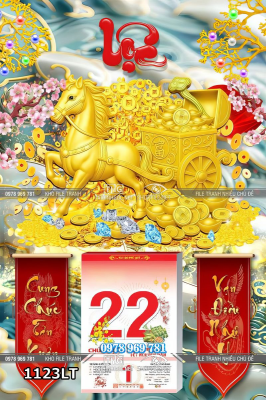 File lịch tết con ngựa vàng psd mã đáo thành công chữ lộc 1123LT