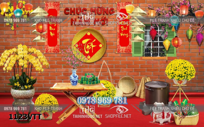 File psd tách lớp tranh tết phông nền background trang trí 1123VTT