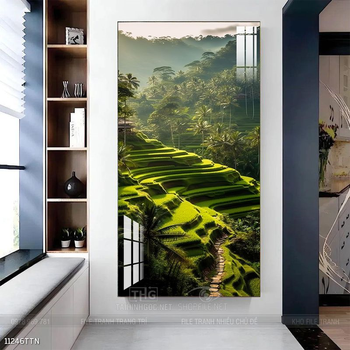 Tranh phon thủy sông, núi và mặt trời