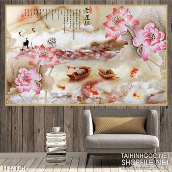 Tranh thư pháp hoa sen treo tường