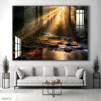 Tranh phon thủy sông, núi và mặt trời