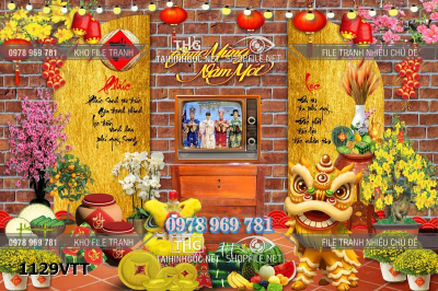 File psd tranh tết năm mới background phông nền tết mai đào bánh tét 1129VTT