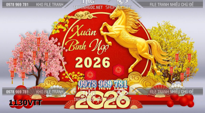 File tranh phông nền sự kiện mô hình background sân khấu tết 2026 con ngựa 1130VTT