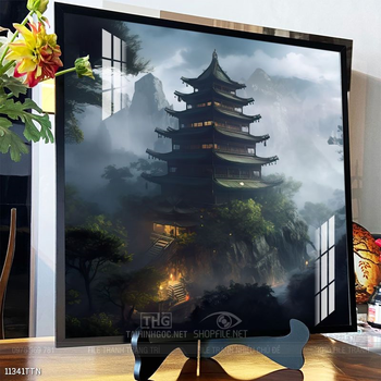 Tranh phon thủy sông, núi và mặt trời