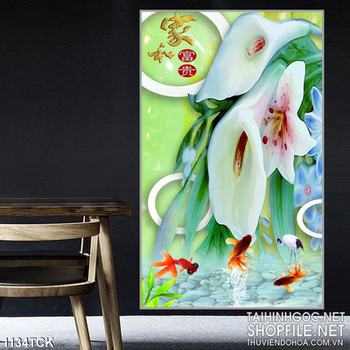 Tranh hoa và cá treo tường