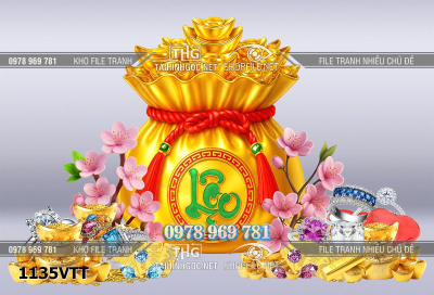 File tranh psd tư liệu túi vàng bạc đá quý trang trí tết 1135VTT