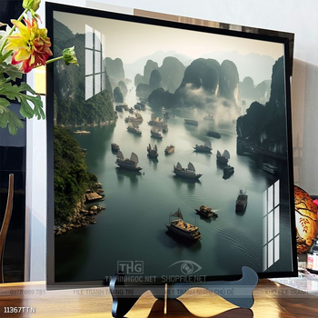 Tranh phon thủy sông, núi và mặt trời