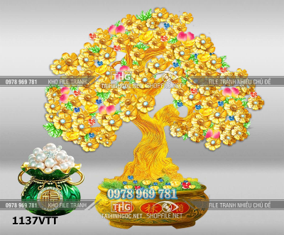 File psd tư liệu ghép tết cây kim tiền vàng bạc túi tiền tài lộc 1137VTT