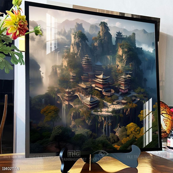 Tranh phon thủy sông, núi và mặt trời