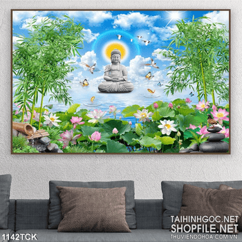 Tranh tượng phật và hoa sen