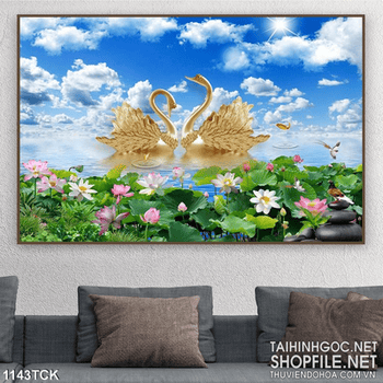 Tranh hoa sen và thiên nga