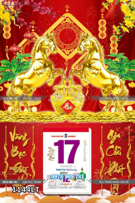 File tranh lịch tết hai con ngựa vàng song mã phát tài 1144LT