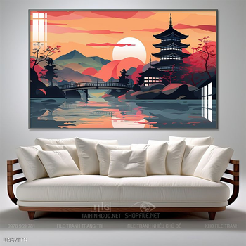 Tranh phon thủy sông, núi và mặt trời