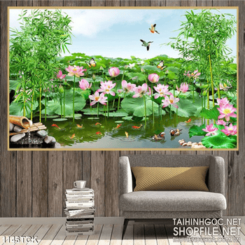 Tranh hoa sen và cá chép dán tường