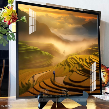 Tranh phon thủy sông, núi và mặt trời