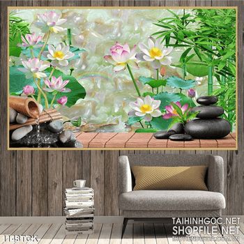 Psd tranh hoa sen treo tường 3D