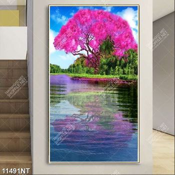 Tranh psd hoa nở bên hồ