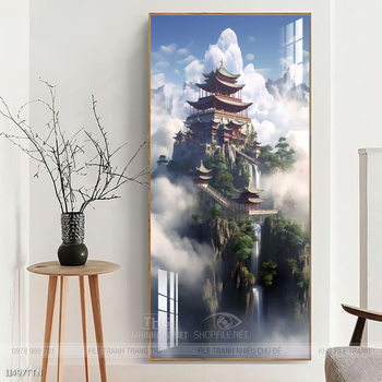 Tranh phon thủy sông, núi và mặt trời