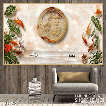 Tranh giả ngọc hoa sen cá chép