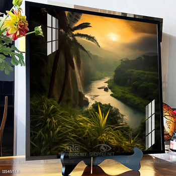 Tranh phon thủy sông, núi và mặt trời