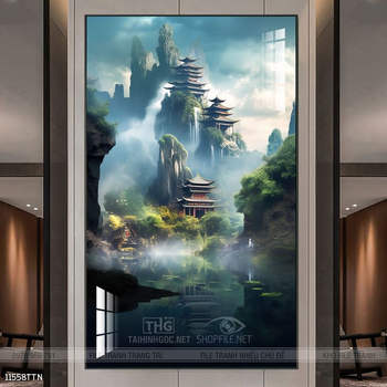 Tranh phon thủy sông, núi và mặt trời