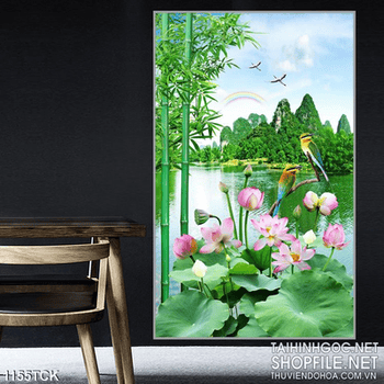 Tranh phong cảnh hoa sen dán tường