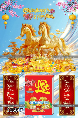 File lịch tết 2 con ngựa song mã chúc mừng năm mới 1156LT