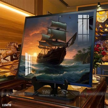 Tranh thuyền buồm vàng phong thủy đẹp