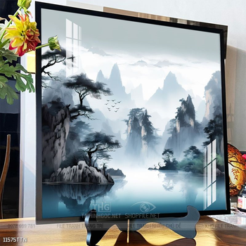 Tranh phon thủy sông, núi và mặt trời