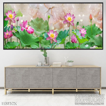 Tranh hoa sen trên nền giả ngọc