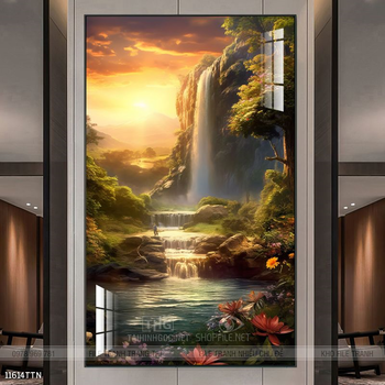 Tranh phon thủy sông, núi và mặt trời