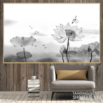 Tranh hoa sen đen trắng