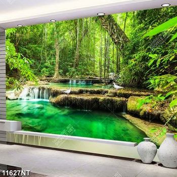 Tranh psd thác nước trong rừng xanh