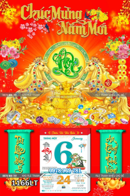 File tranh lịch tết 2 con ngựa chúc mừng năm mới 1166LT